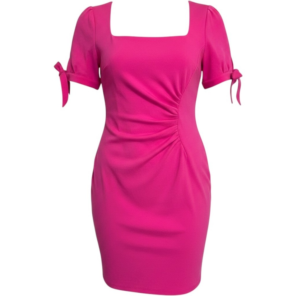 (A5) Shelby & Palmer Hot Pink Ruched Puff Sleeve Sheath Dress - Size 8 - Good
